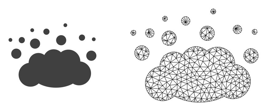 Polygonal Mesh Cloud Emission And Flat Icon Are Isolated On A White Background. Abstract Black Mesh Lines, Triangles And Nodes Forms Cloud Emission Icon.