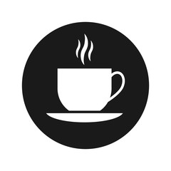Coffee cup icon flat black round button vector illustration
