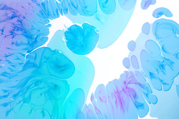 Abstract blue background white view macro microbe frost cells virus paint acrylic underwater molecule ultra marine drop blob drip
