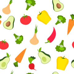 Seamless pattern with cartoon flat vegetables