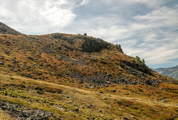 Mountains of the Swiss Alps in the Saint Luc valley on a sunny day.