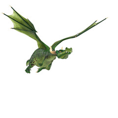 Obraz premium kreskówka zielony smok na białym tle