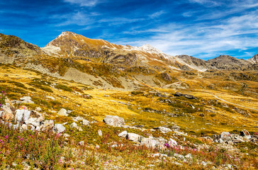 Mountains of the Swiss Alps in the Saint Luc valley on a sunny day.