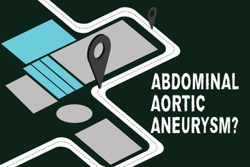 Writing note showing Abdominal Aortic Aneurysmquestion. Business photo showcasing getting to know the enlargement of aorta Road Map Navigation Marker 3D Locator Pin for Direction Route Advisory