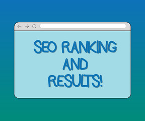 Handwriting text Seo Ranking And Results. Concept meaning Search Engine Optimization statistics analytics Monitor Screen with Forward Backward Progress Control Bar Blank Text Space