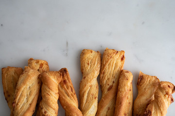 Cheese stick ,Breadsticks with cheese on marble background, concept for snack for party time