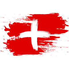 Flag of Switzerland. Brush painted Flag of Switzerland. Hand drawn style illustration with a grunge effect and watercolor. Flag of Switzerland with grunge texture. Vector illustration.