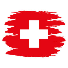 Flag of Switzerland. Brush painted Flag of Switzerland. Hand drawn style illustration with a grunge effect and watercolor. Flag of Switzerland with grunge texture. Vector illustration.