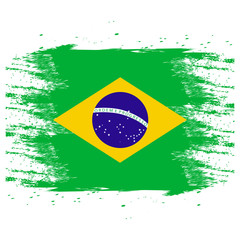 Brazil Flag. Brush painted Brazil Flag. Hand drawn style illustration with a grunge effect and watercolor. Brazil Flag with grunge texture. Vector illustration.