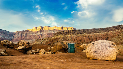 A plastic toilet in the desert. © Tim Barnes