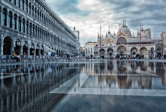 San Marco Square, Venice flooded after a rainy day