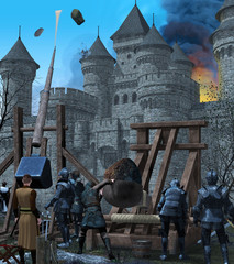 Medieval Castle City Under Siege - obrazy, fototapety, plakaty