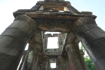 Siem Reap,Cambodia-Januay 12, 2019: A two-storied temple with round columns in Preah Khan, Siem...