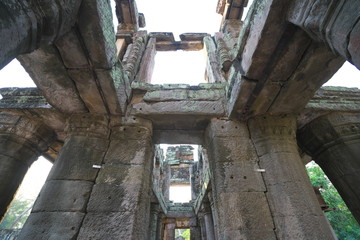 Siem Reap,Cambodia-Januay 12, 2019: A two-storied temple with round columns in Preah Khan, Siem...