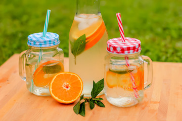 Fresh aromatic water orange and mint leaf