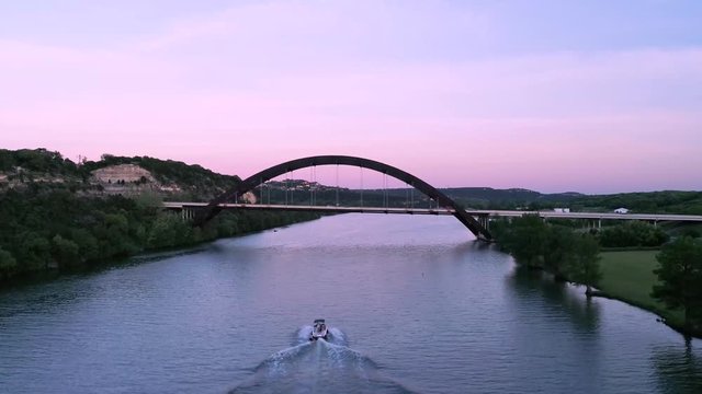 4K Aerial of Boat at 360 Pennybacker Bridge Austin