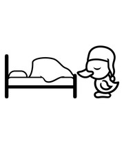 müde bett schlafen schlafmütze abend erholen bettchen küken huhn baby vogel kleines kind süß niedlich comic cartoon clipart ente design