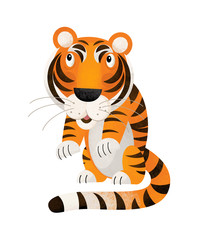 cartoon scene with tiger on white background - illustration for children