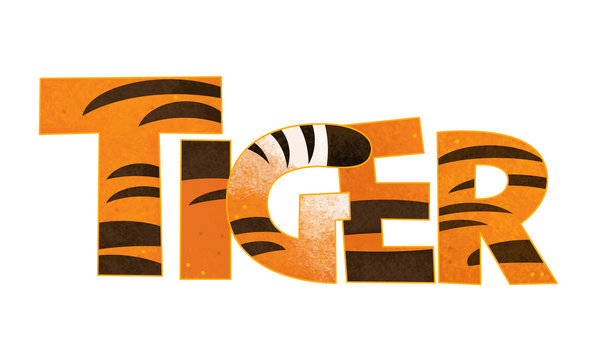 cartoon scene with tiger sign on white background - illustration for children