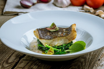 fried halibut with spinach