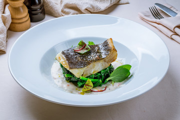 fried halibut with spinach