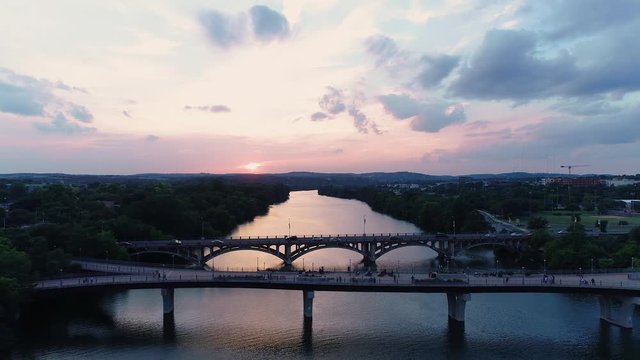 4K Aerial Lamar Bridge at Sunset - Pedestrian