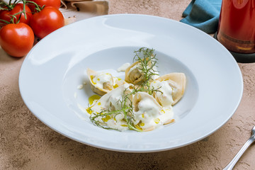 Italian ravioli with salmon