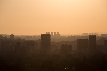 Skyline of Sao Paulo during sunset in summer