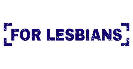 FOR LESBIANS tag seal print with grunge texture. Text label is placed inside corners. Blue vector rubber print of FOR LESBIANS with dust texture.