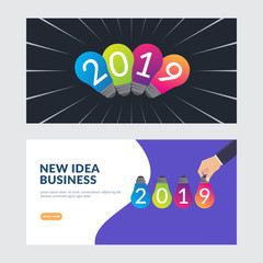 New business ideas concept, creative bulb in 2019, business plans, strategic plans, teamwork, new ideas, fresh ideas, vector design illustration modern template