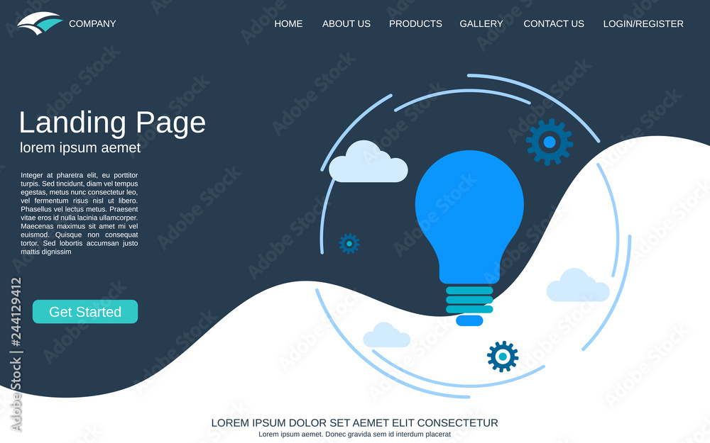 Aufkleber website landing page vector template. blue-white background with flat style business concept illustr