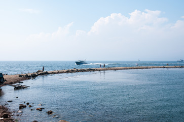 Russia, Vladivostok, July 2018: a boat near Tokarev lighthouse