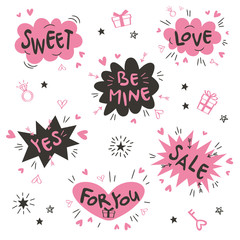 Speech bubble and text illustration set, for Valentine
