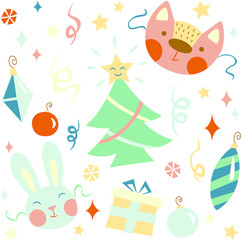 Colorful New Year pattern with Christmas tree