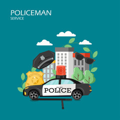 Policeman service vector flat style design illustration