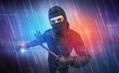 Burglar in action with colorful concept.