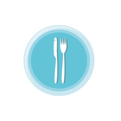 fork with knife in dish isolated icon