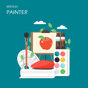 Painter artist services vector flat style design illustration