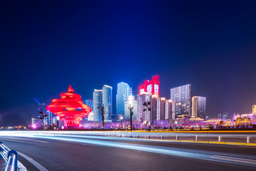 Beautiful Nightscape of Urban Architecture in Qingdao..