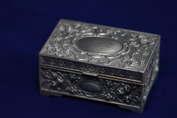 Fototapeta premium metal box for jewelry , Old silver metallic retro casket 