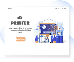 3D printer vector website landing page design template