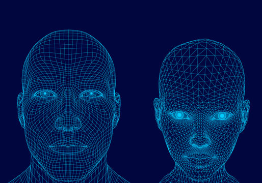 Polygonal head of a man and girl