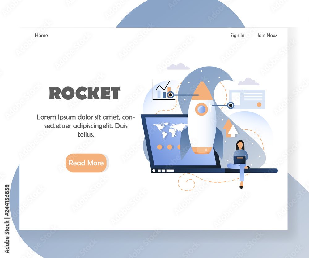 Poster business rocket vector website landing page design template