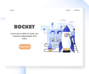 Business rocket vector website landing page design template