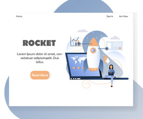 Business rocket vector website landing page design template