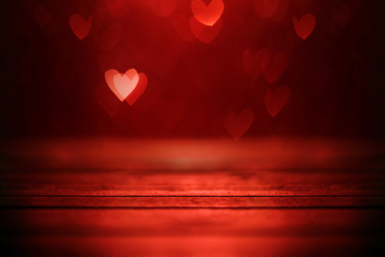 Bright red hearts abstract bokeh background
