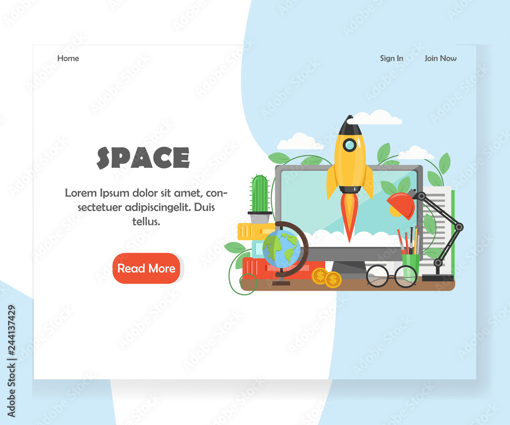 Poster space vector website landing page design template