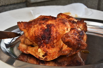 Whole Roasted Chicken on tray