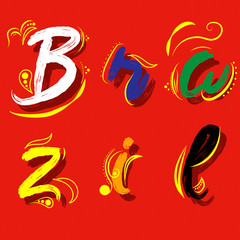 Letras Brasil en colores sobre fondo rojo