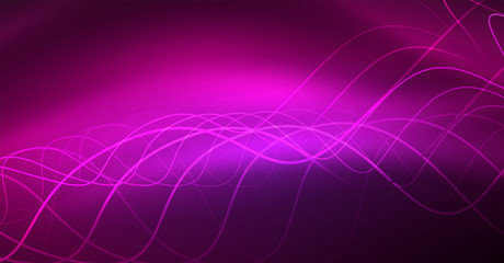 Abstract shiny glowinng color wave design element on dark background - science or technology concept